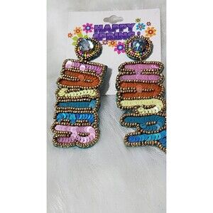 NEW Happy Easter Sead Beaded SEQUIN Dangle Earrings